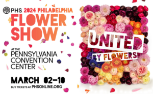 A poster for the united tyers flower show at the pennsylvania convention center.